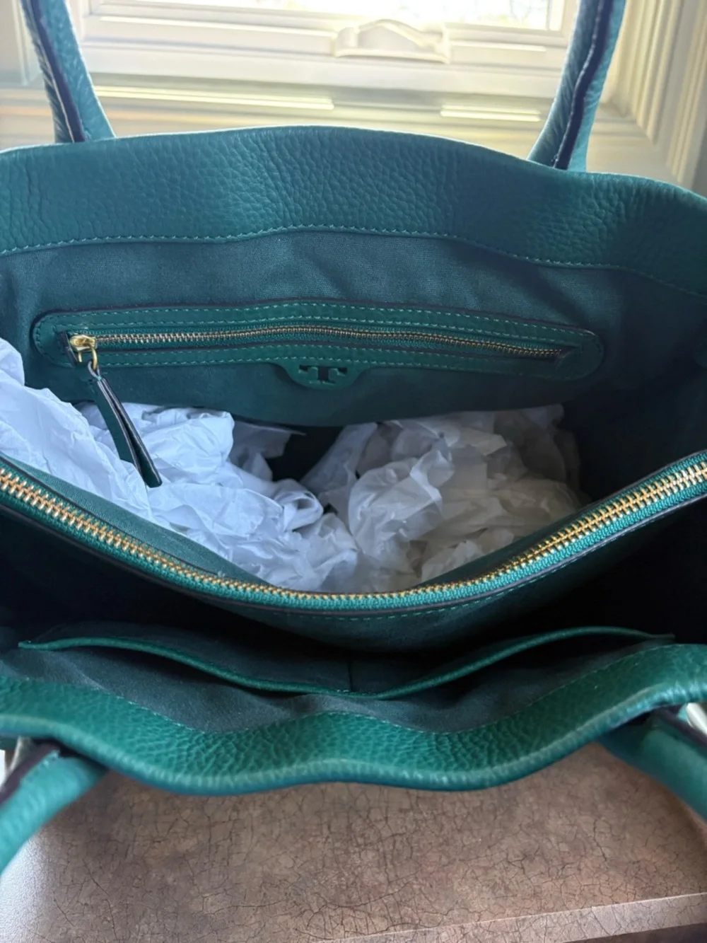 Tory Burch Emerald Green Pebbled Leather Satchel with Gold Hardware - Picture 7 of 10